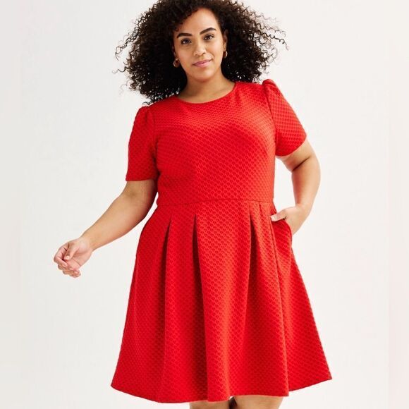 Draper James RSVP Knit Heart Fit and Flare Dress-Size 1X - Picture 1 of 10